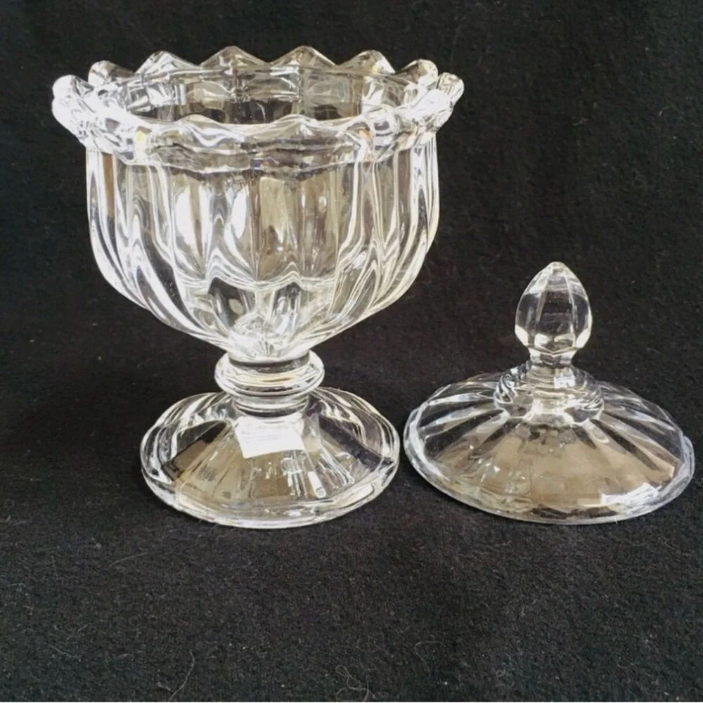 Vintage Digosoga Crystal Clear Candy Dish & Lid Glass Footed Two new